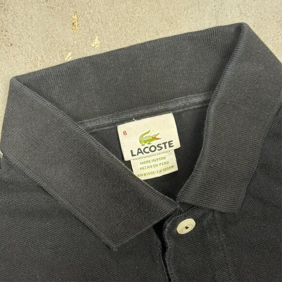 Lacoste Polo Shirt Short Sleeve Cotton Made in Peru Black Cropped Fit Medium - Picture 5 of 8